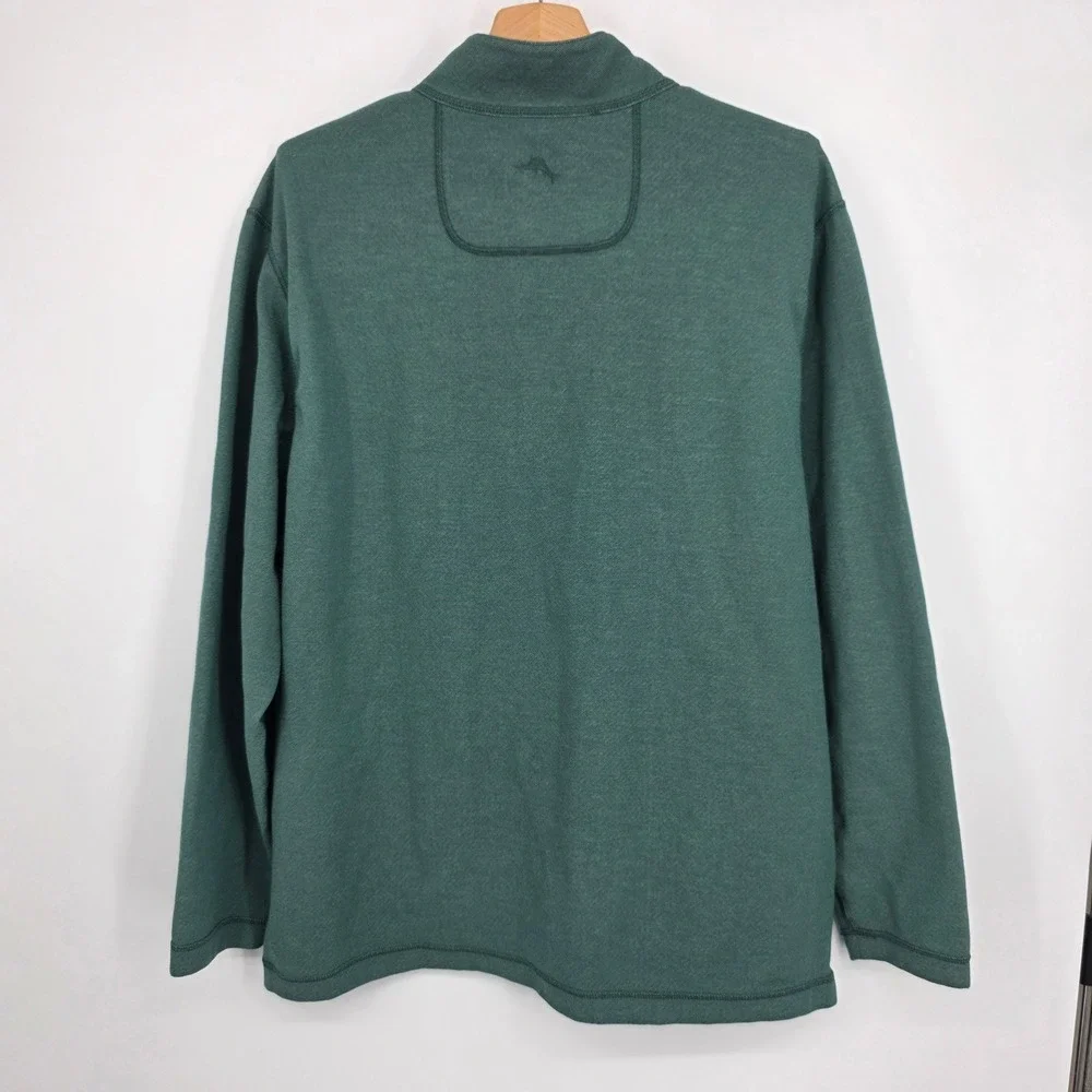 Tommy Bahama Reversible Quarter Zip Pullover Mens XXL Green Herringbone Knit